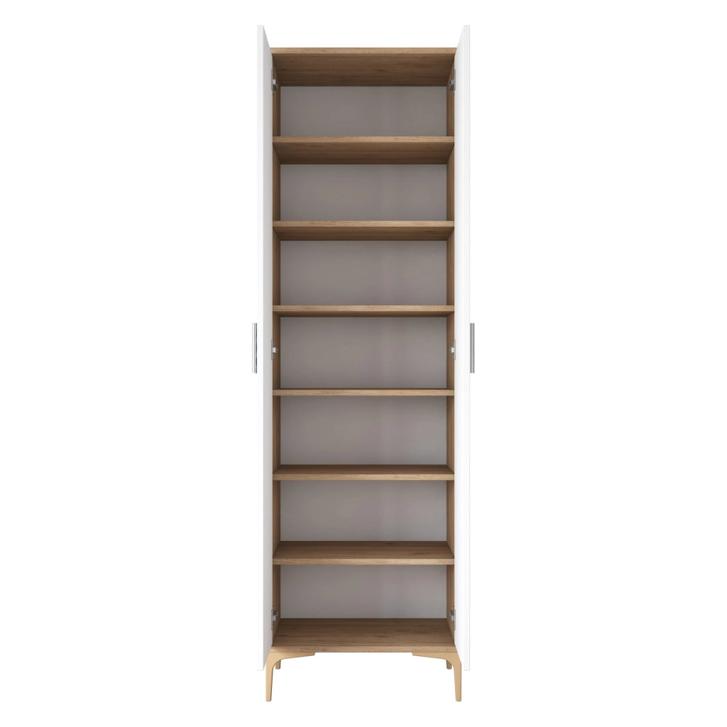 Garbagna, Armadio Multiuso 2 Ante 7 Ripiani, 60x199h cm Marrone Rovere