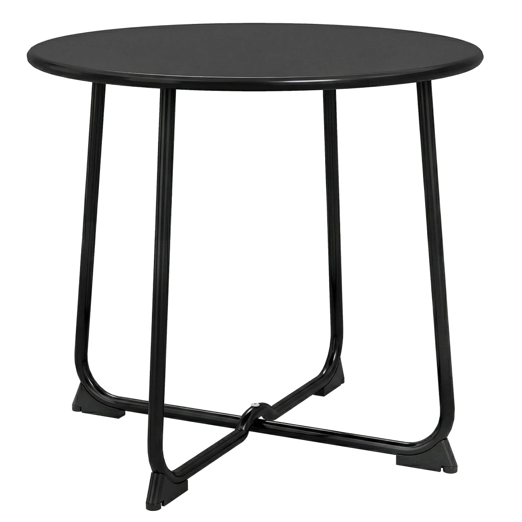 Tavolino da Caffè da Esterno Ø50 cm con Base a X e Piedini Antiscivolo in Metallo Nero