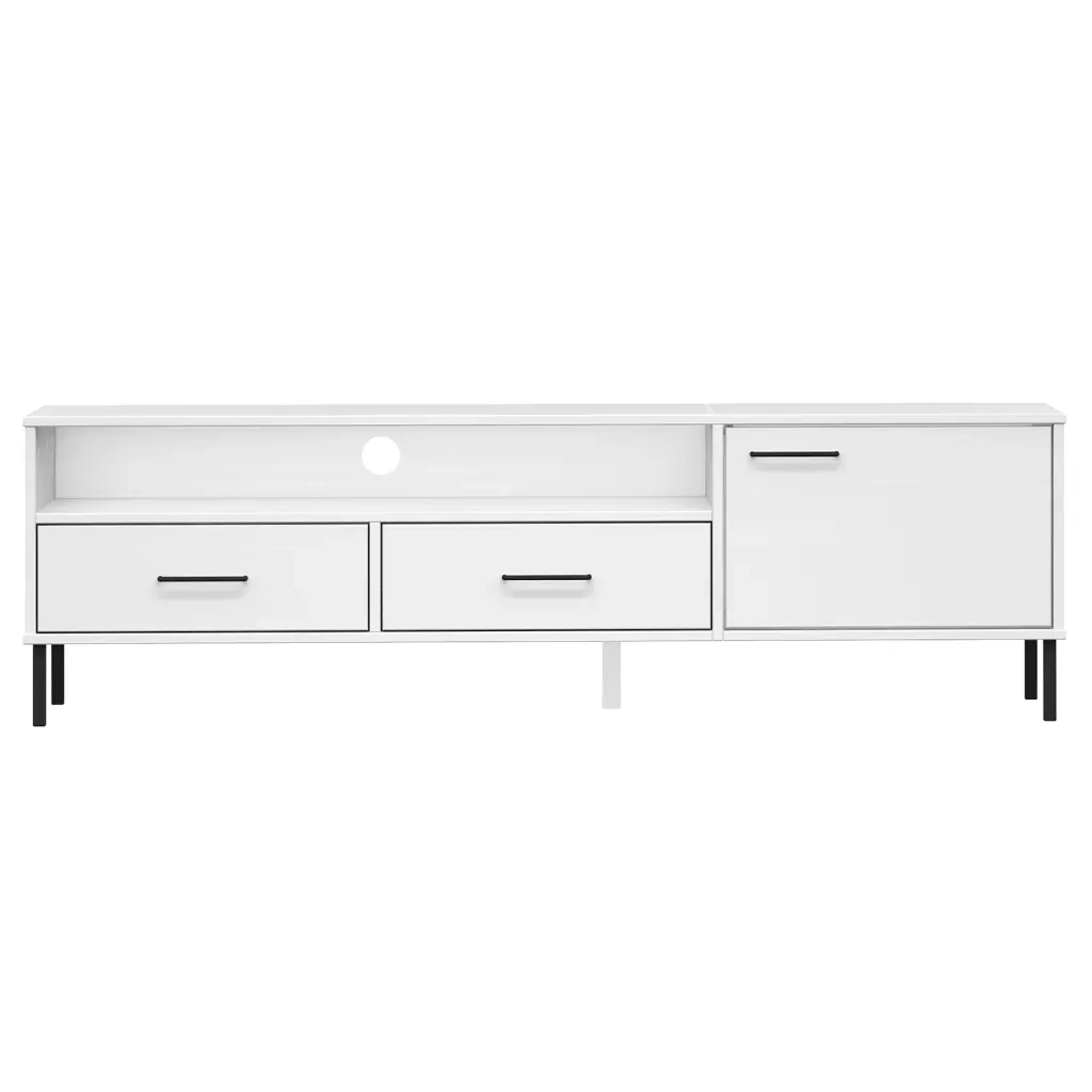 Mobile TV con Gambe Metallo Bianco Legno Massello di Pino OSLO cod mxl 9445