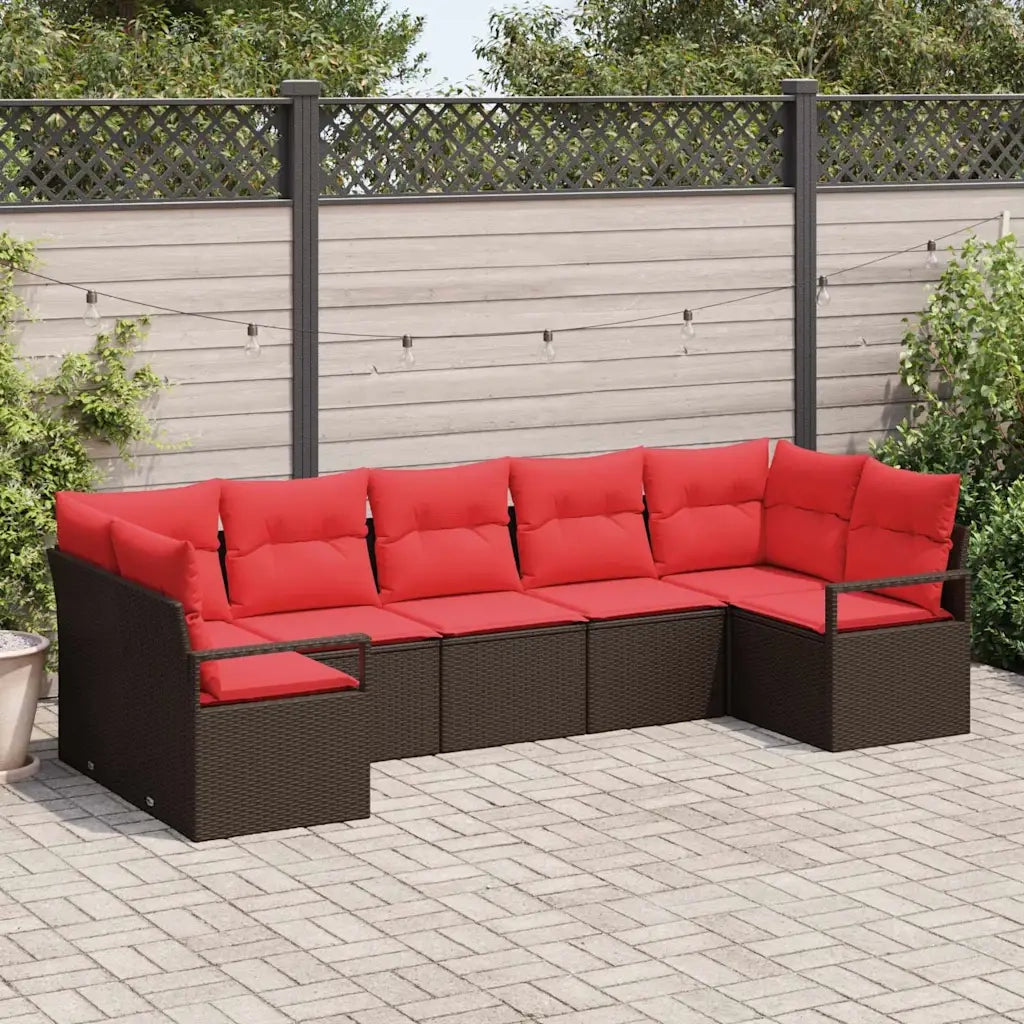 Set di divani con cuscino 7 pcs Marrone polyrattan