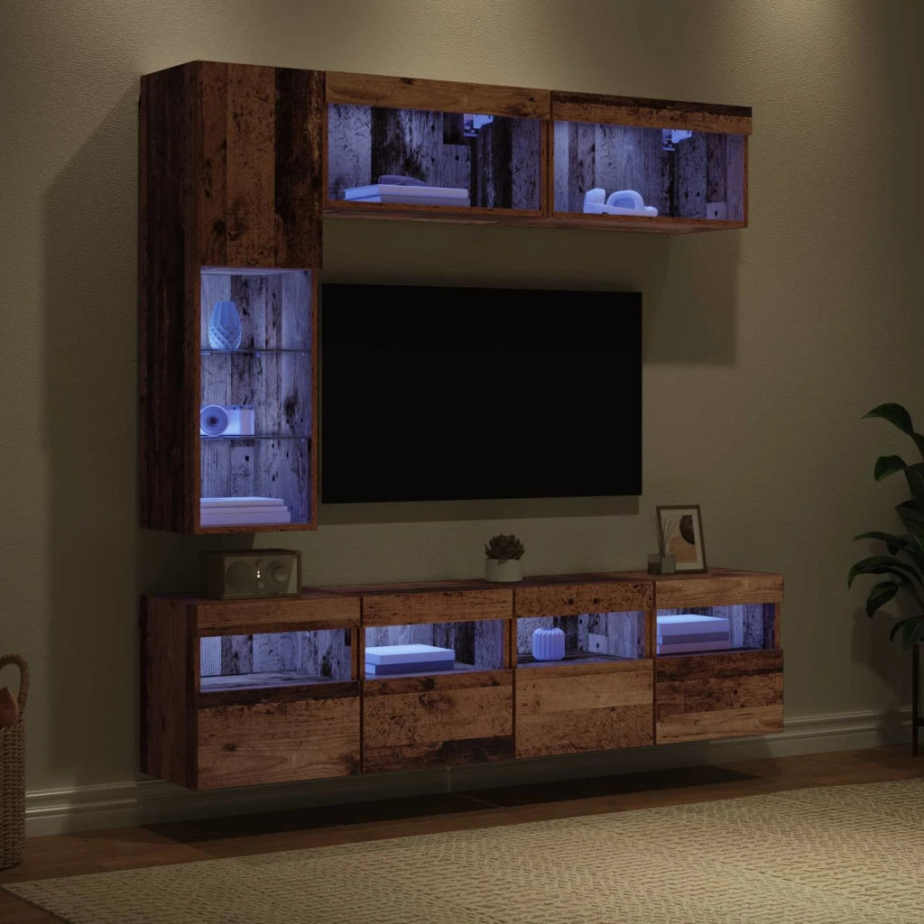 Mobile TV con led 7 pcs Legno vecchio Legno multistrato