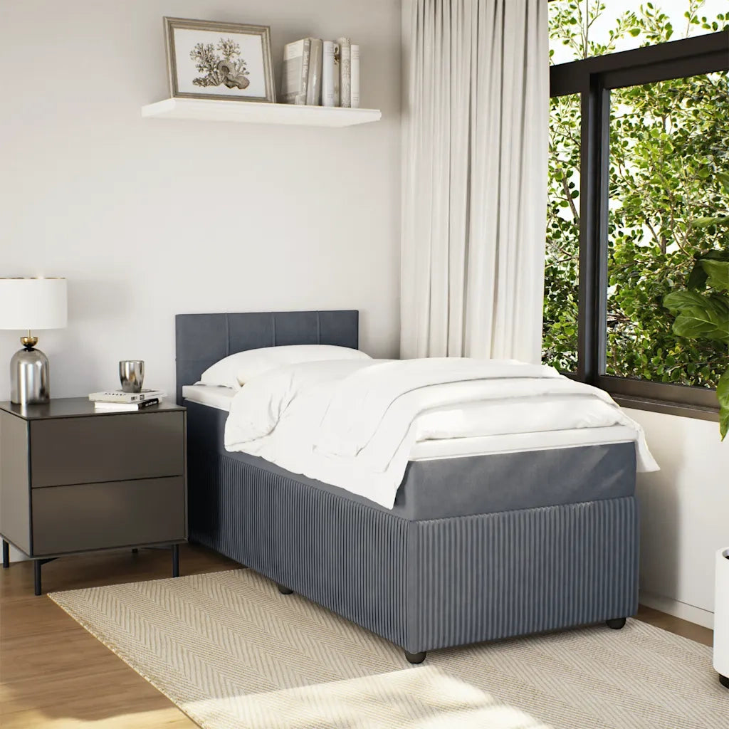 Giroletto a Molle con Materasso Grigio Scuro 90x190 cm Velluto