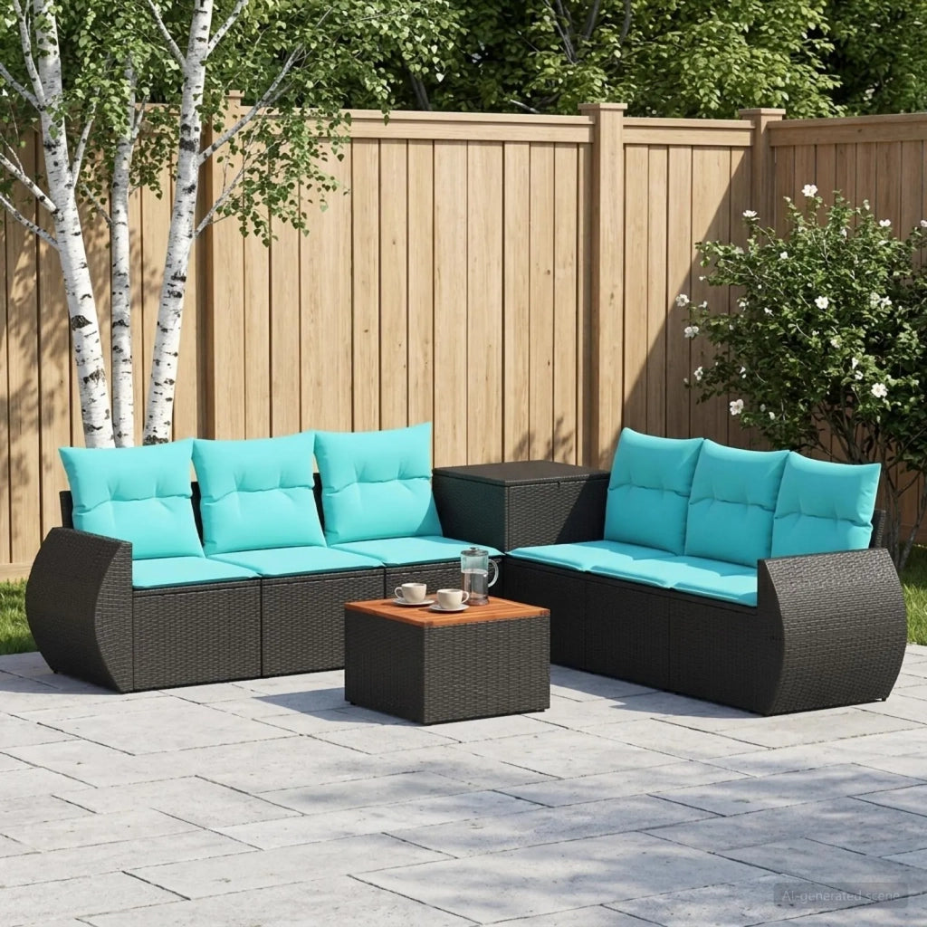 Set di divani 8 pz Nero e Blu Rattan sintetico e Acciaio 3448430