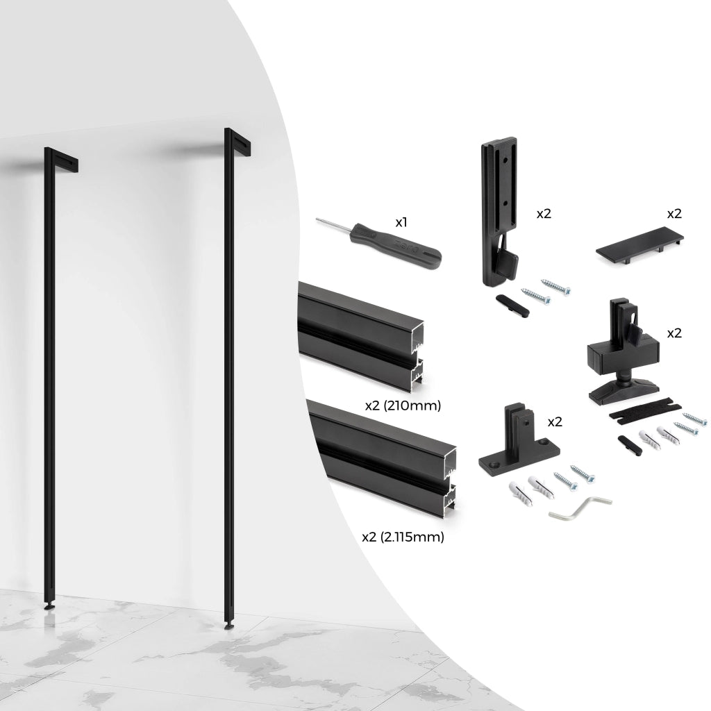Kit Struttura Modulare Raccordi e 2 Profili a Pavimento e Parete in Alluminio Emuca Zero Nero