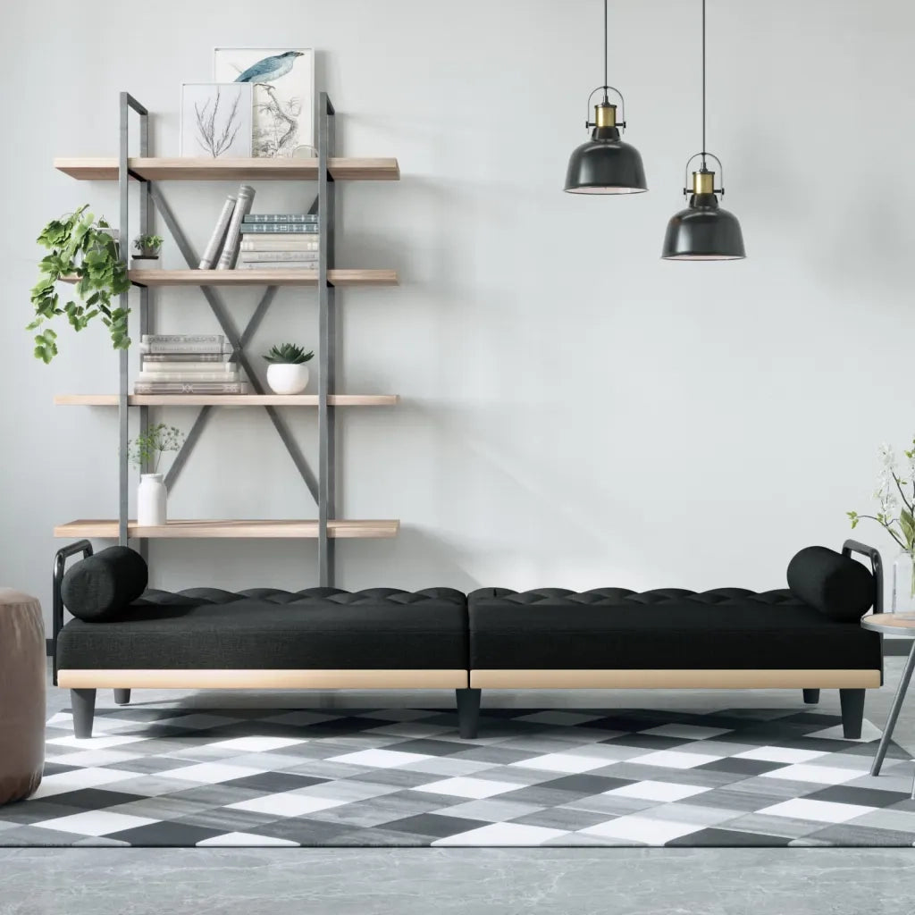 Divano Letto con Braccioli Nero in Tessuto