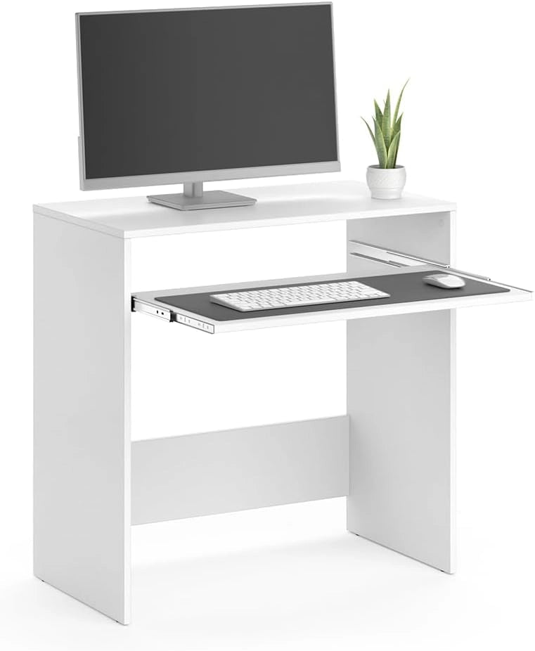 Scrivania Nils, Bianco, 79 x 43 cm, con ripiano estraibile per tastiera per utilizzo come postazione di lavoro