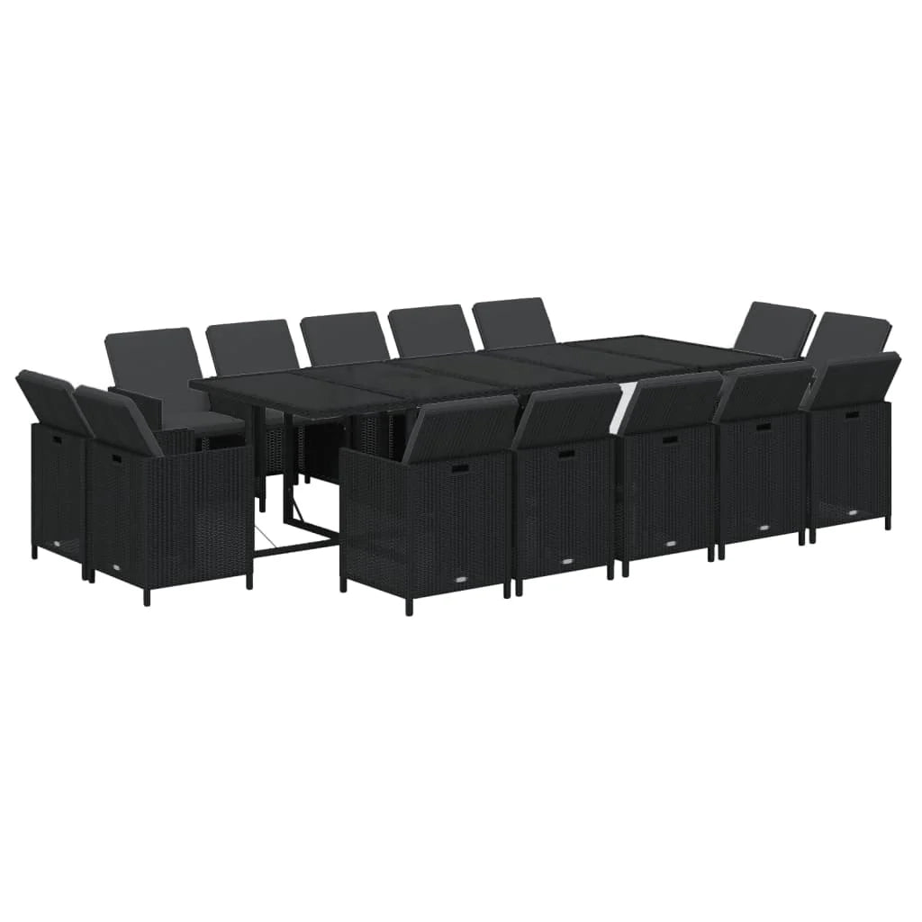 Set da pranzo da giardino mobili da esterno cuscini 15 pz poly rattan nero 02_0014424