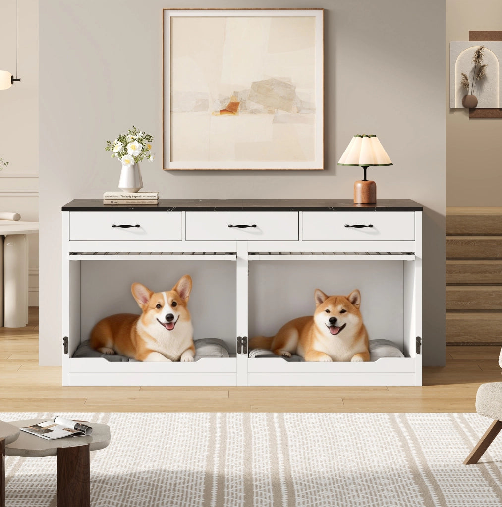 Mobile kennel per cani in MDF e metallo con 3 cassetti