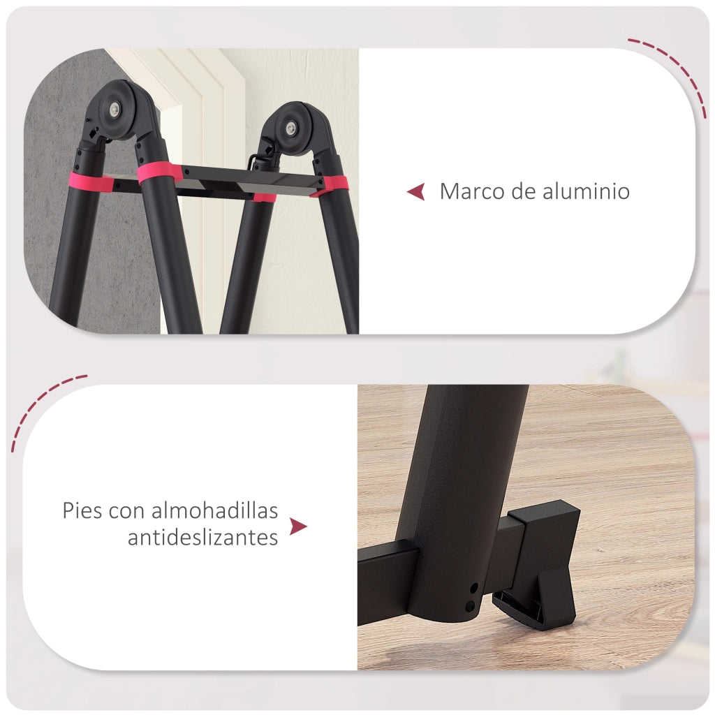 Scala Pieghevole in Alluminio 12 Gradini Antiscivolo 150 kg ¨C zephmum ¨C 379x67.5x11 cm Nero e Rosso