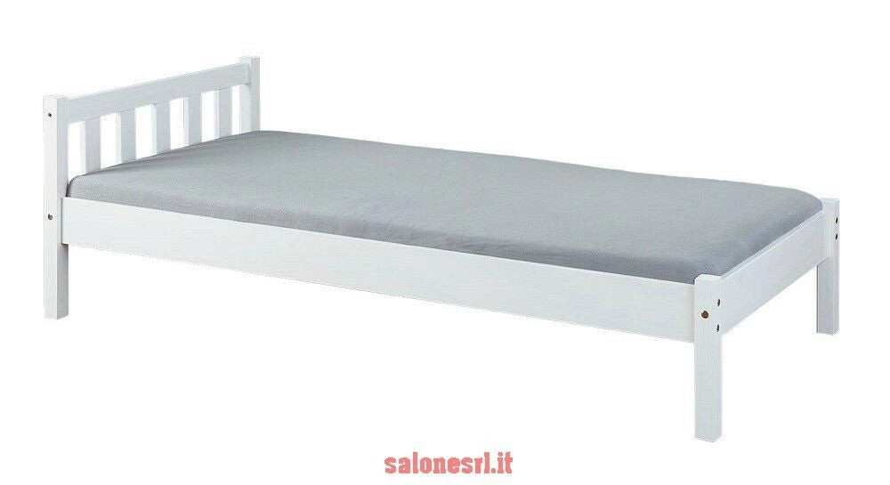 LETTO SINGOLO VILMAR 98x210x70H PINO MASSELLO TINTO BIANCO RETE ESCLUSA