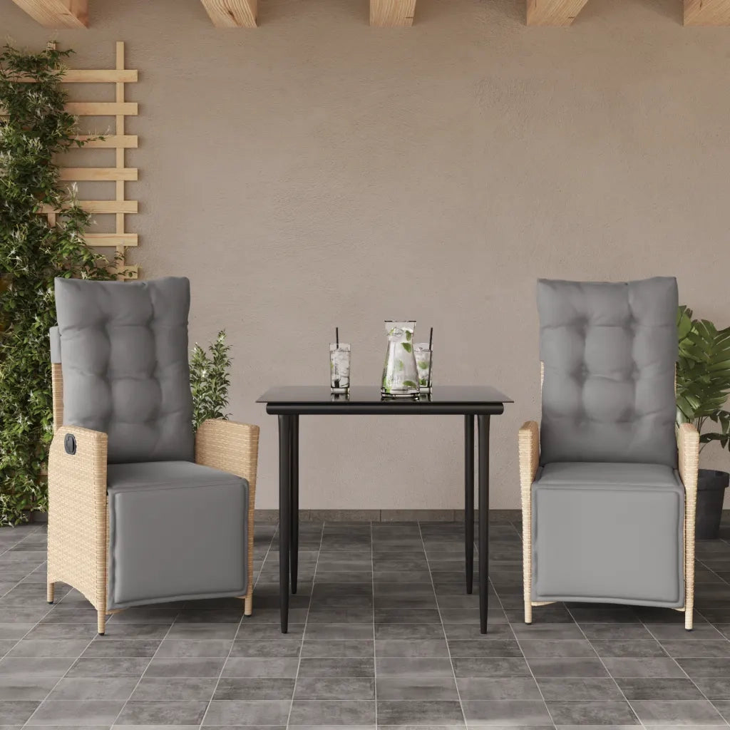 Set Pranzo da Giardino 3 pz | Set Salotto da Giardino con Cuscini Beige Misto Polyrattan