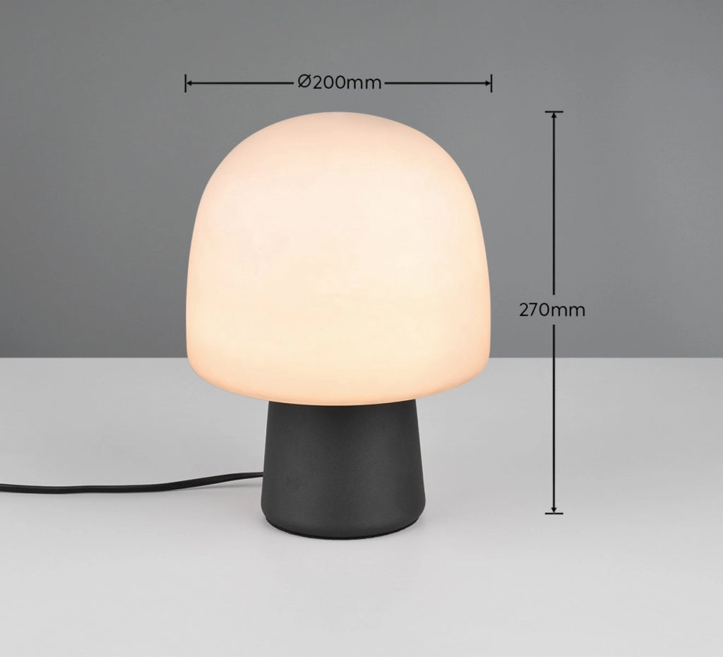 Lampada da tavolo STEEN fungo nero opaco vetro grigio