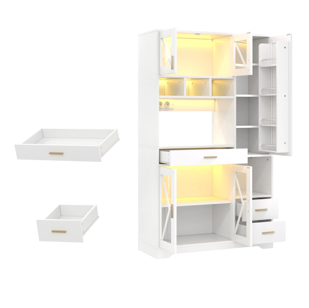 Mobile buffet ULEVR 105x40x185 cm con LED multicolore via app, prese e USB, vetrina in MDF bianco