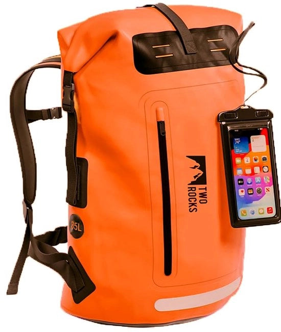 Zaino acqua resistente – 35L Zaino acqua resistente con chiusura a scomparsa potente, taschetto e protezione IPX8 per smartphone (Arancione, 35L)