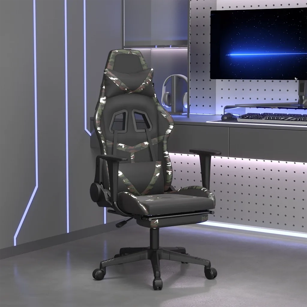 Sedia Gaming | Sedia da e-sports Massaggio Poggiapiedi Nero e Mimetico Similpelle