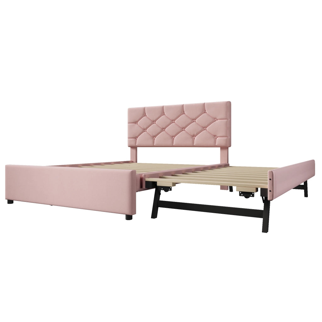 LETTO 140x200 cm in velluto rosa con letto estraibile