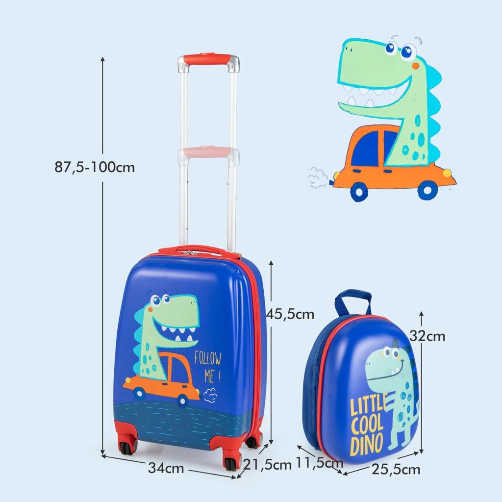 Set di Valigia per Bambini, 18" Valigia+ 12" Zaino, 2 Pezzi, con Ruote Girevoli a 360° e Maniglia Retrattile, Ideale per Viaggiare in Modo Comodo e Divertente (Modello 12)