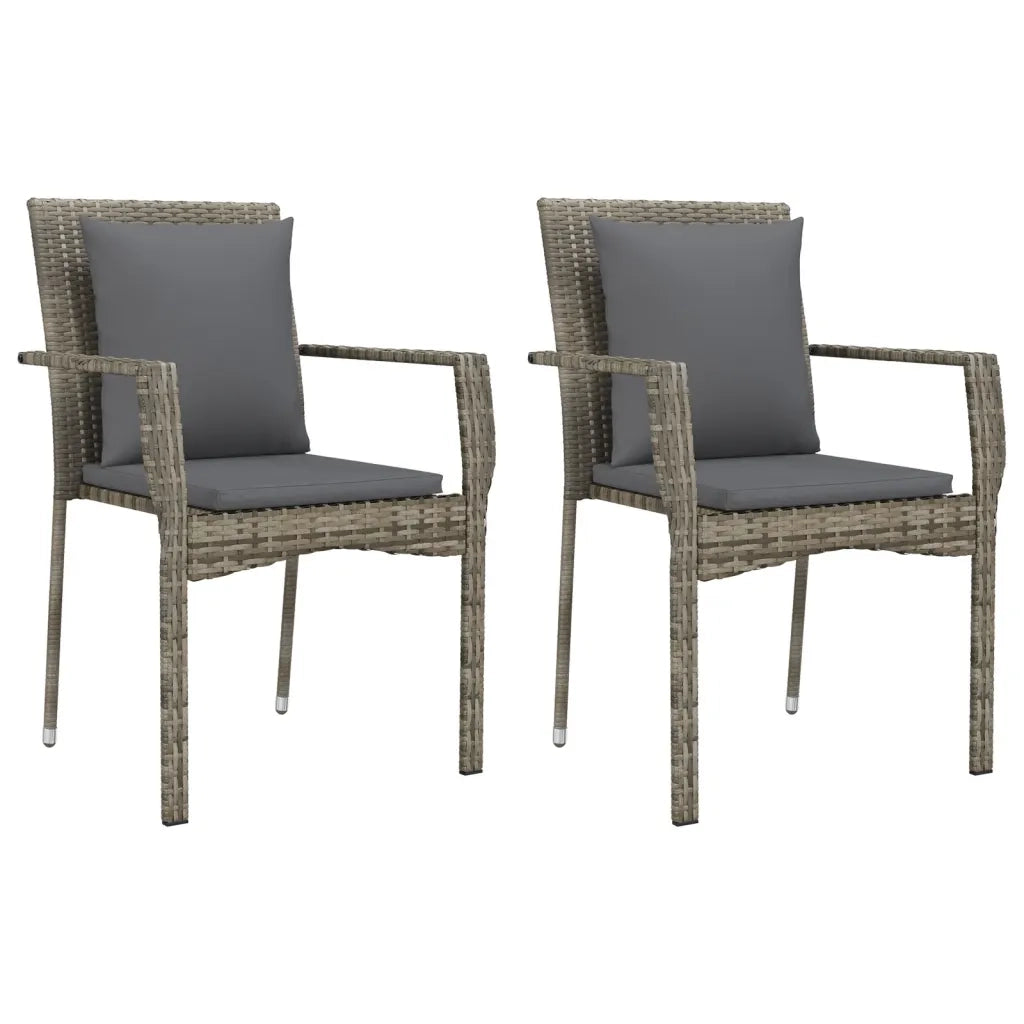 Set da Pranzo da Giardino 9 pz con Cuscini in Polyrattan Grigio
