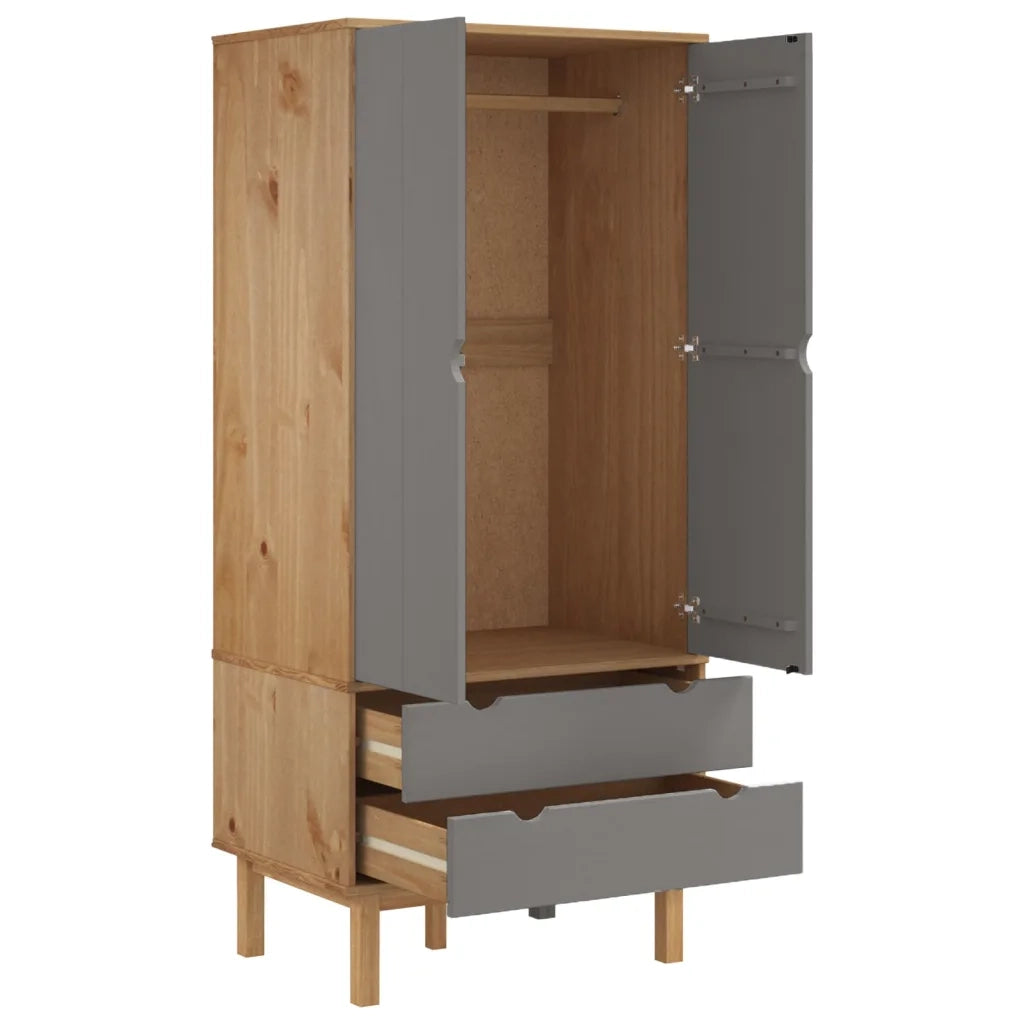 Armadio OTTA Marrone e Grigio 76,5x53x172 cm in Legno di Pino 348589
