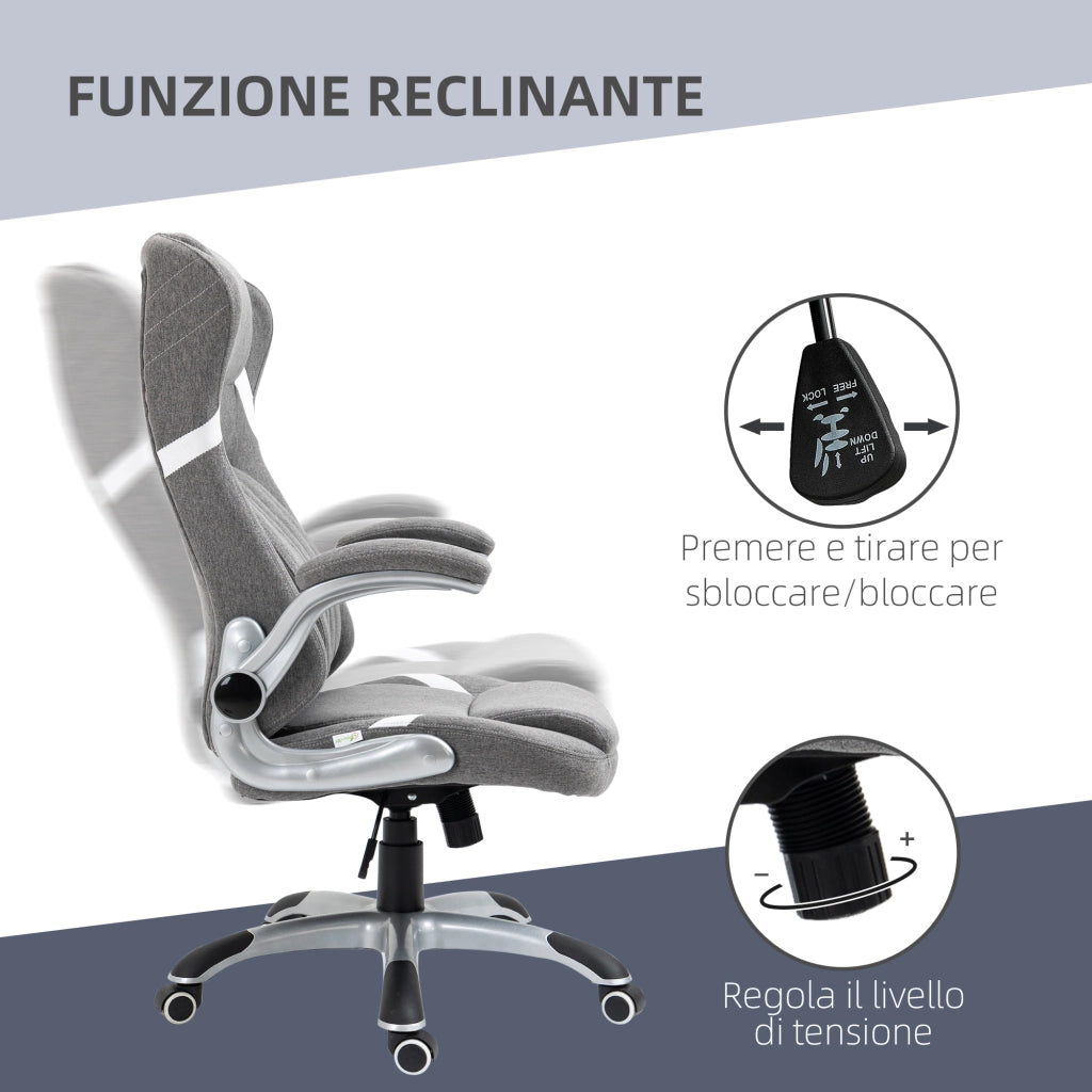 Sedia da Ufficio Reclinabile ¨C zephmum ¨C Tessuto Grigio 68x76x109-117 cm