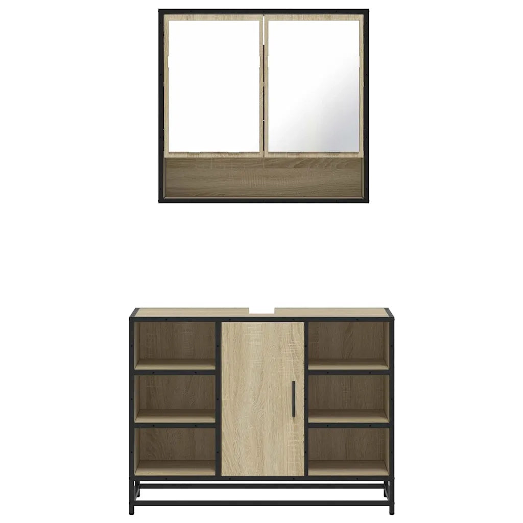 Set Mobili da Bagno 2 pz Rovere Sonoma in Legno Multistrato