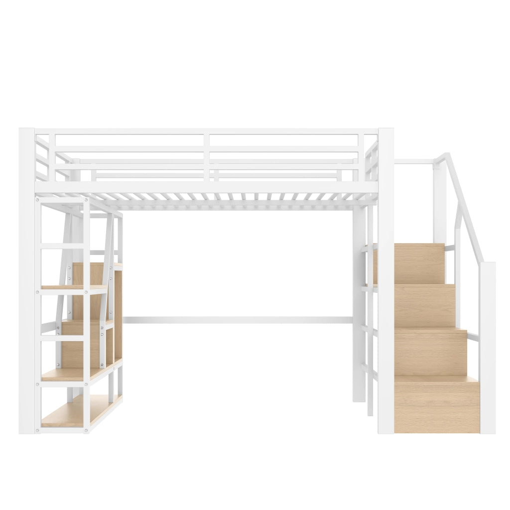 Letto a castello bianco con funzione contenitore e illuminazione LED in metallo e MDF 140x200 cm