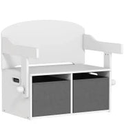 Baule per giochi per bambini 3 in 1, set tavolo e sedie con 2 contenitori in tessuto rimovibili, 67,5 x 46,5 x 56,7 cm, bianco