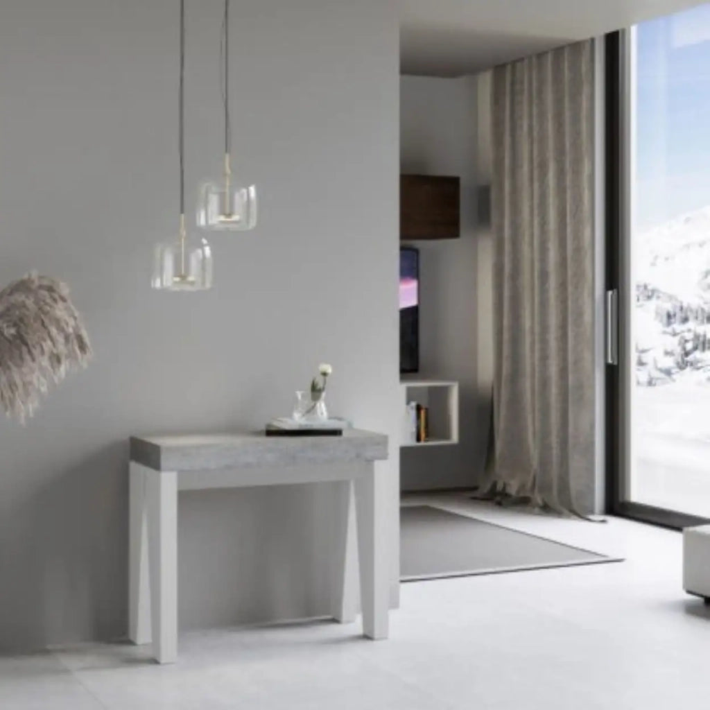 Consolle allungabile 90x40/196 cm Naxy Mix Small piano cemento - struttura bianco frassino