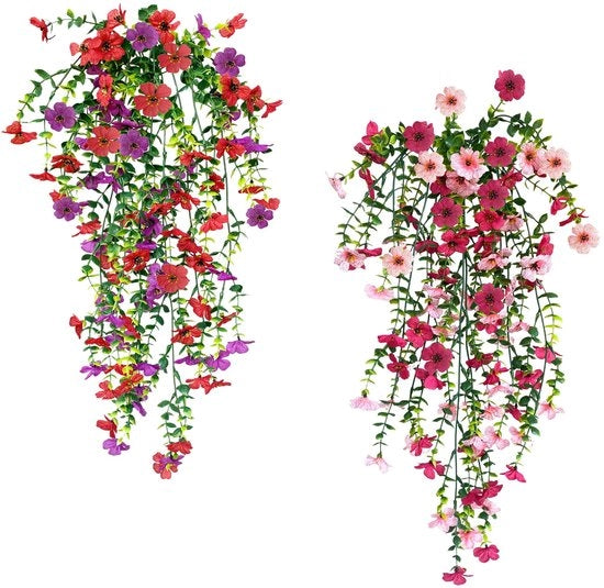 Quattro pezzi di fiori artificiali appesi, 76 cm pianta appesa all'aperto, fiori artificiali resistenti al tempo, decorazione di fiori appesi in plastica