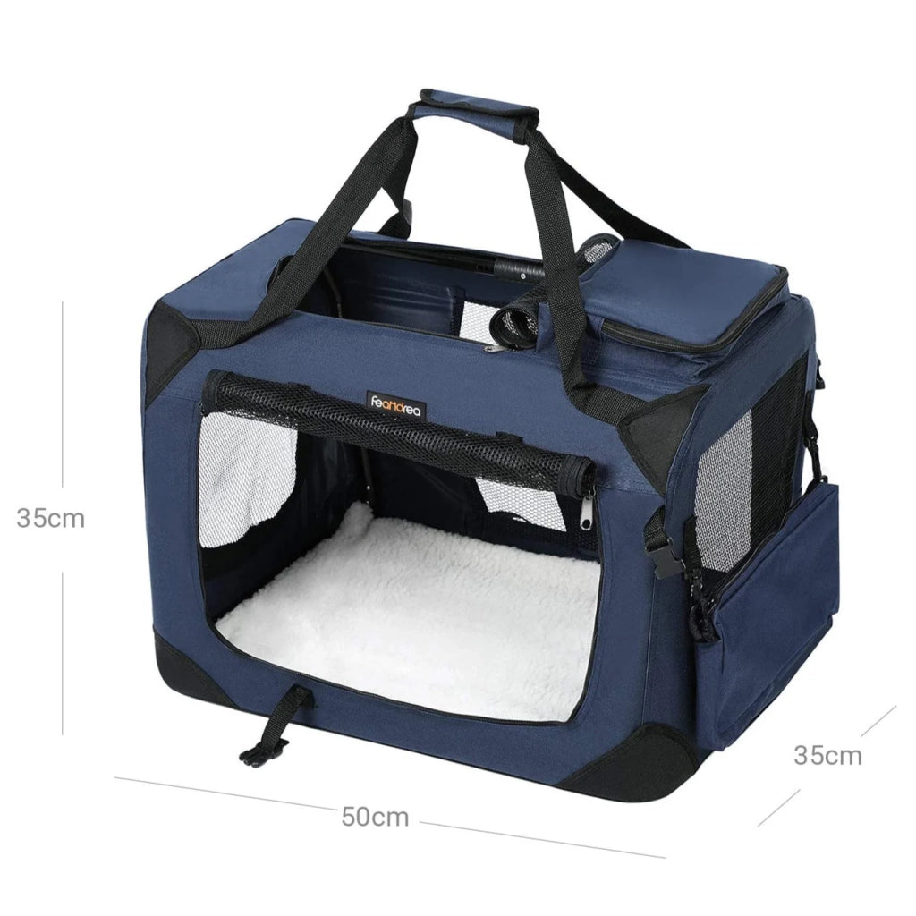 Borsa per il trasporto del cane trasportino pieghevole per cani blu 50 x 35 x 35 cm blu 12_0001246