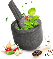 Vijzel in pietra con martelletto - per spezie e pesto - Ø 8,5 cm - grigio - duraturo