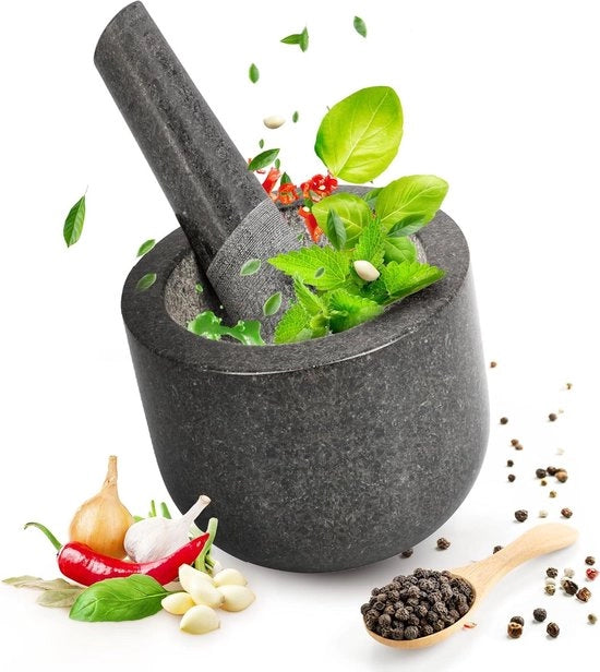 Vijzel in pietra con martelletto - per spezie e pesto - Ø 8,5 cm - grigio - duraturo