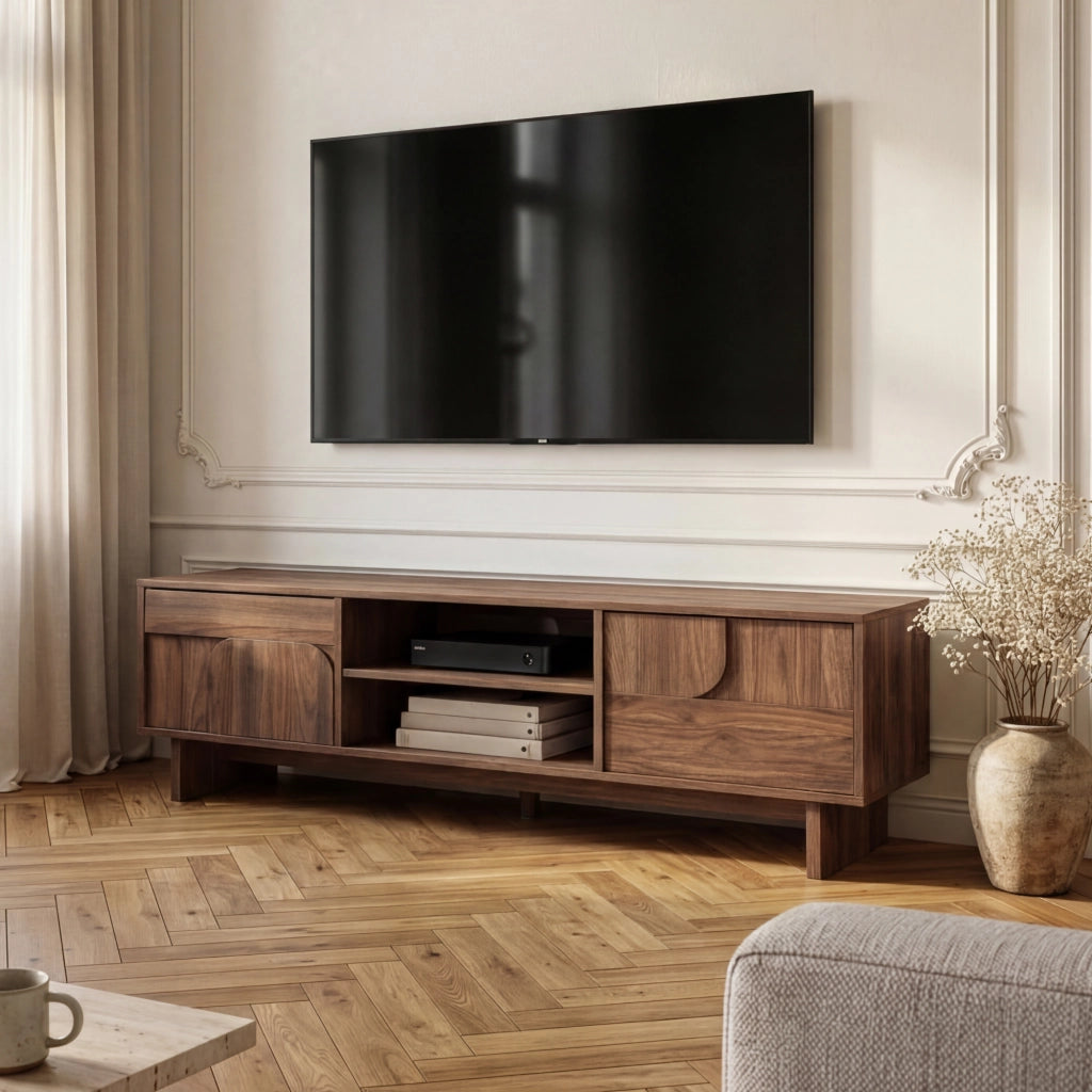 Mobile Porta TV Katanshumn con 2 Ante 150x39x45 cm - Effetto Noce [en.casa]