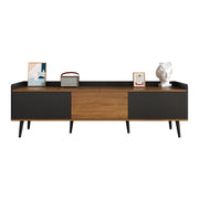 Mobile TV con 3 Ante; Bordo Rialzato e Dispositivo Antiribaltamento; per Soggiorno; in MDF; 160 × 39 × 49.5 cm; Nero e Naturale