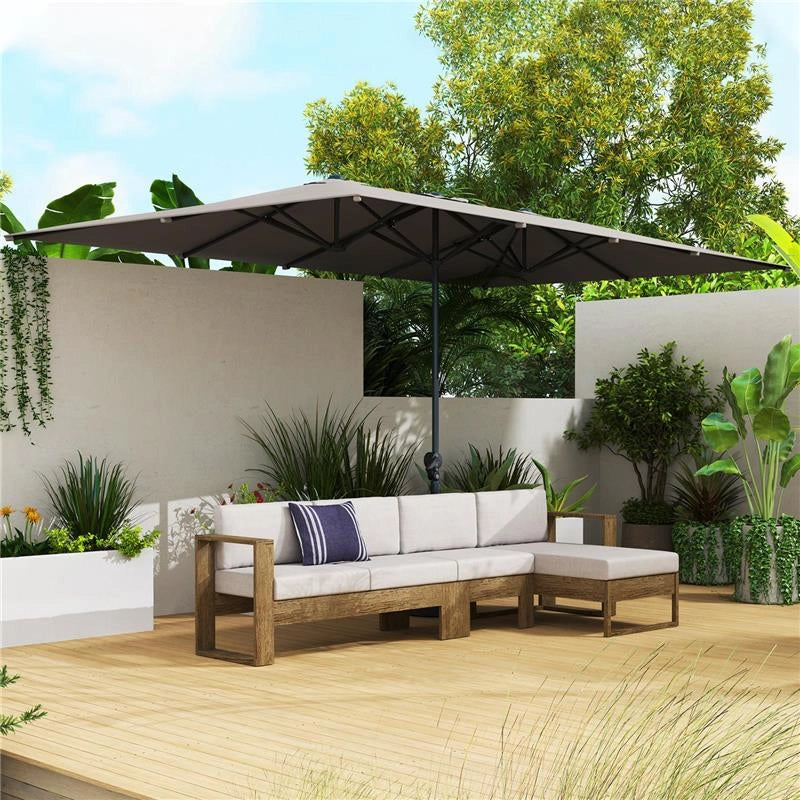 OMBRELLONE DOPPIO DA GIARDINO 4.5X2.6 M APERTURA A MANOVELLA E 12 STECCHE GRIGIO