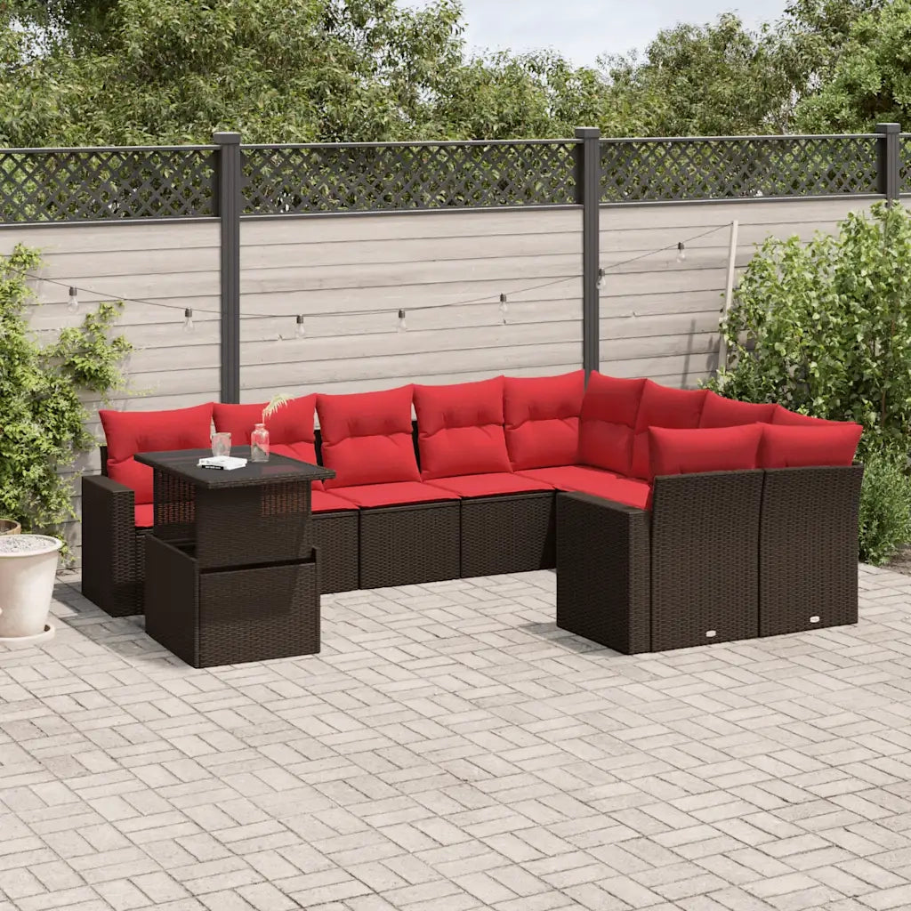 Set Divani da Giardino 10 pz con Cuscini Marrone in Polyrattan 3267514