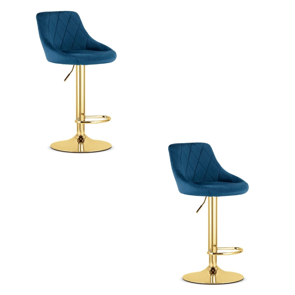 Sgabello girevole VALORA DAKA - Velluto blu navy con base dorata x 2