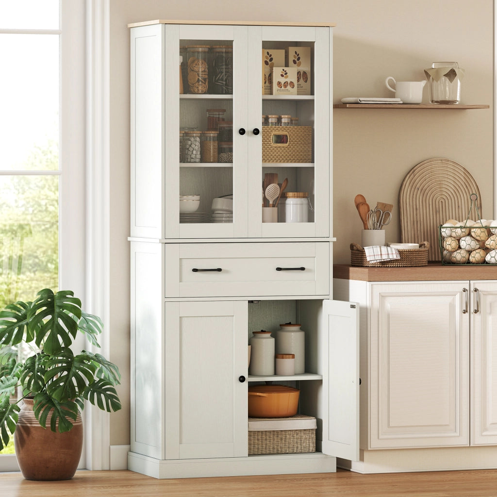 Mobile da Cucina con Ante in Acrilico e Cassetto ¨C Zephmum ¨C 76x40x182,5 cm Crema