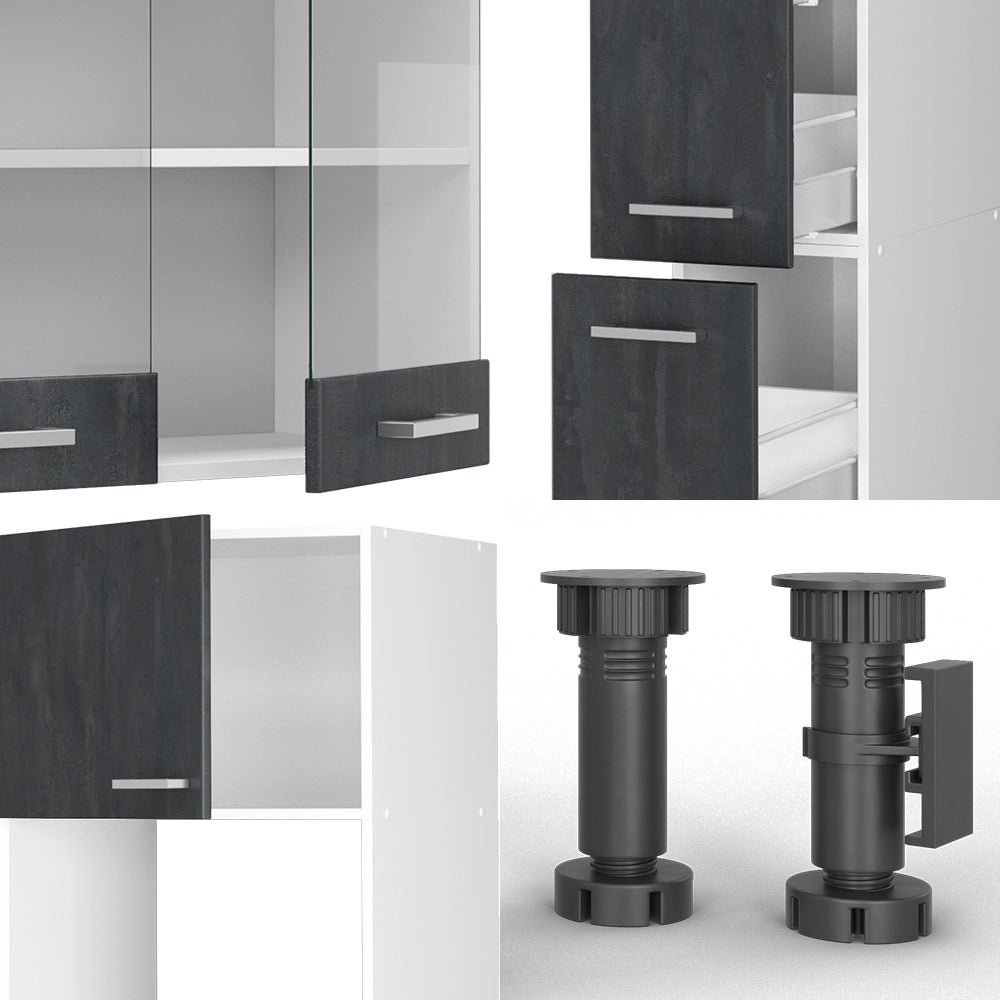 Vicco Mobile da cucina Nero cemento/bianco 350 cm PL Marmo