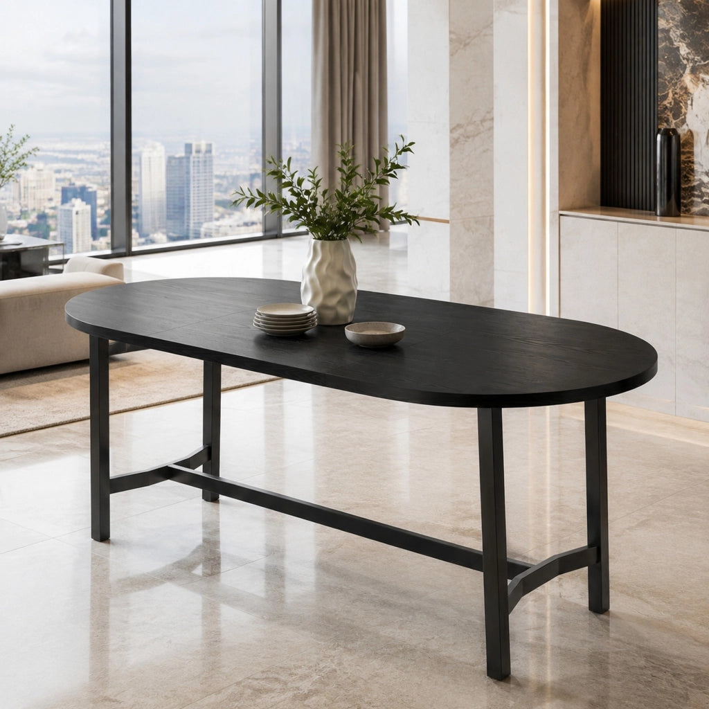 Tavolo da pranzo nero 180×80 cm con gambe in ferro