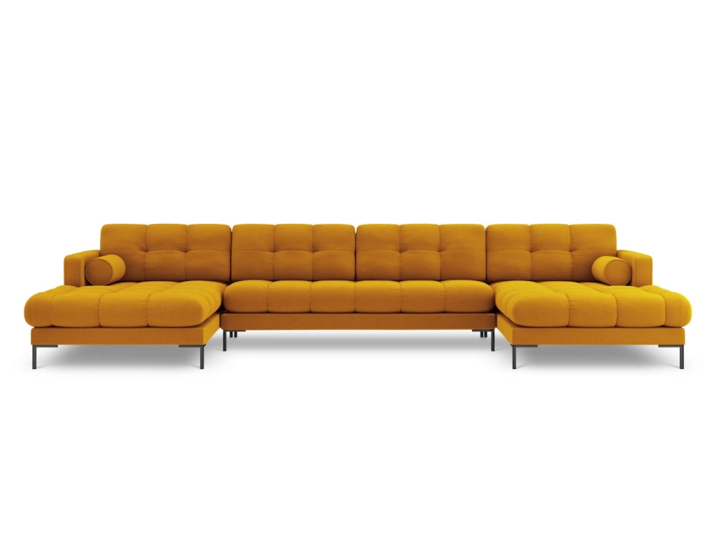 Cosmopolitan Design - Divano panoramico "Bali" 7 posti in tessuto strutturato giallo 