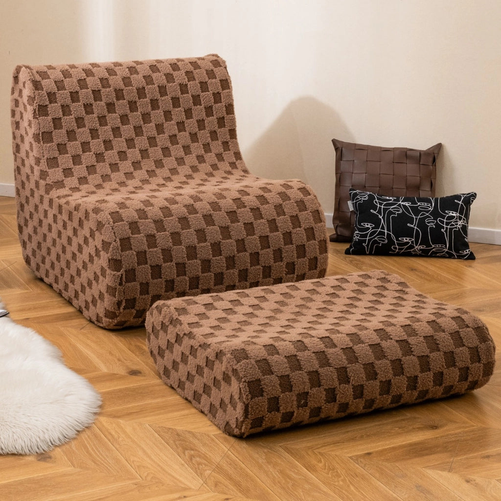 Sedia a sacco con pouf comoda poltrona pigra per soggiorno camera da letto, Divano in spugna ad alta elasticit¨¤ Marrone-Sedie e poltrone
