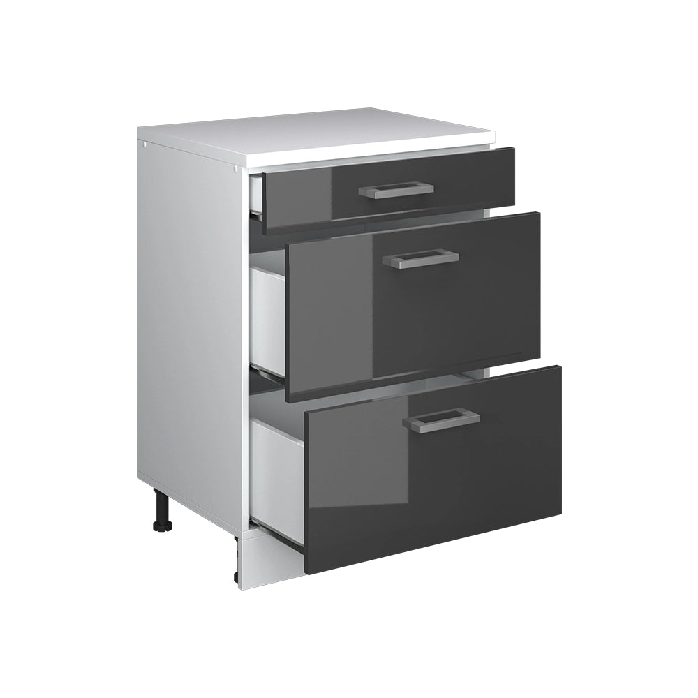 Mobile per mansarda Rion Antracite lucido/Bianco 60 x 83.8 cm senza inclinazione con 3 cassetti Vicco
