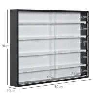 Vetrina Espositiva da Parete a 4 Ripiani Regolabili, Vetrinetta per Collezionismo, Bacheca Espositore a Muro per Oggetti da Collezione, in Vetro e Truciolato, 80x9.5x60 cm, Nero e Bianco