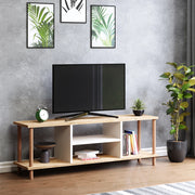 Mobile Basso Porta TV 'Ærøskøbing' con Scomparti Aperti e Gambe di Faggio - color Legno / Bianco [en.casa]