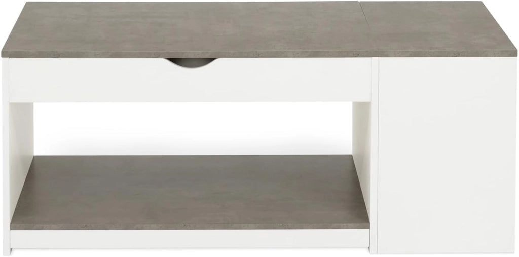 Tavolino ELEA rettangolare alzabile con cassa in legno bianco ed effetto cemento