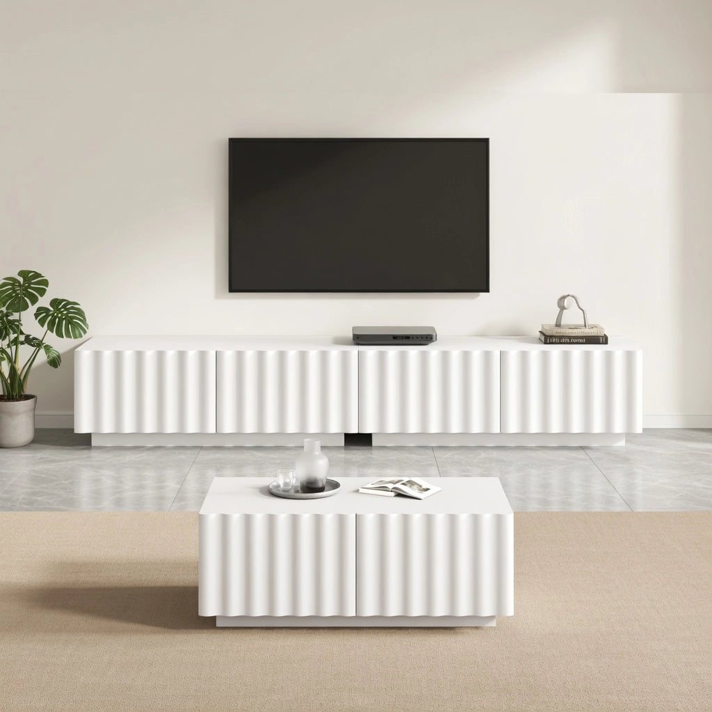 Cassettiera TV bianca in MDF e truciolare lunga 200 cm