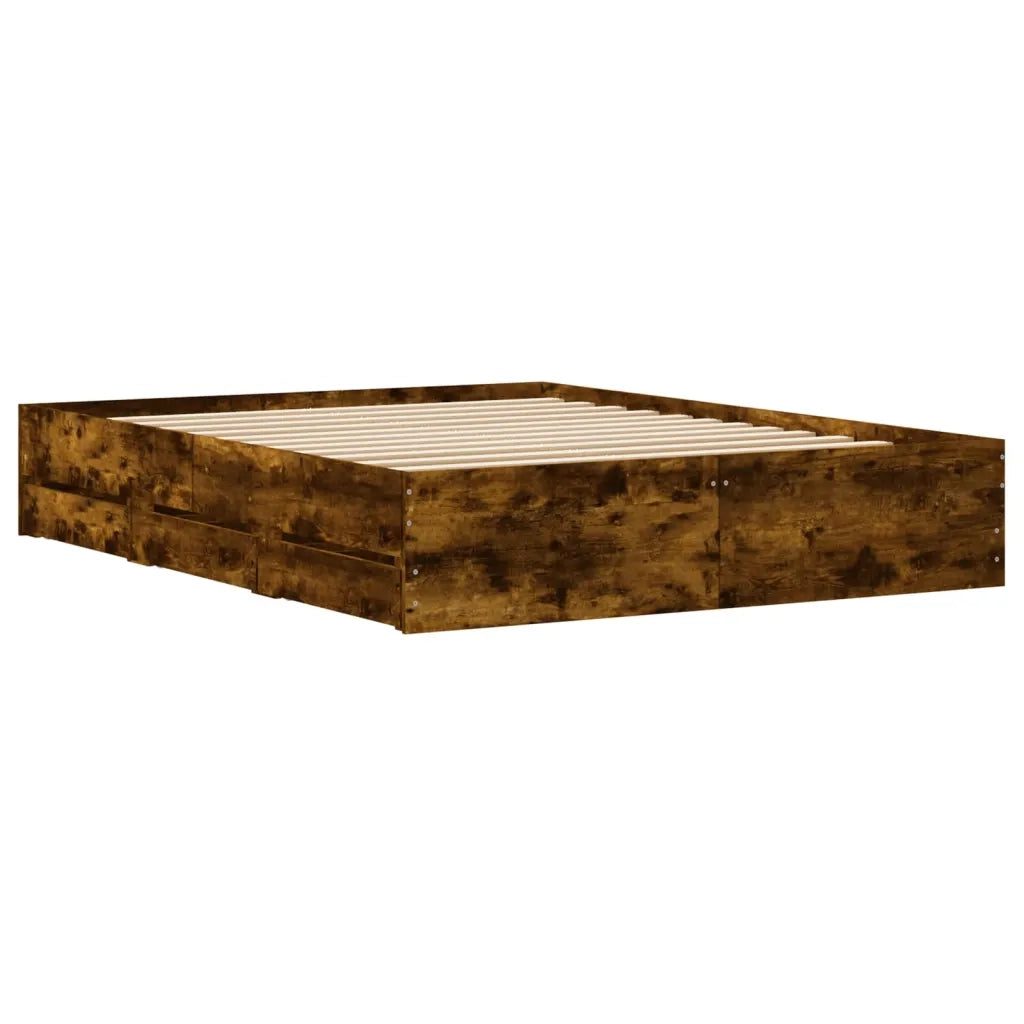 Letto matrimoniale | Letto per adulti | Giroletto con Cassetti Rovere Fumo 140x190 cm Legno Multistrato