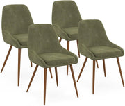 Set di 4 sedie THALYA in ciniglia verde e gambe effetto noce con braccioli