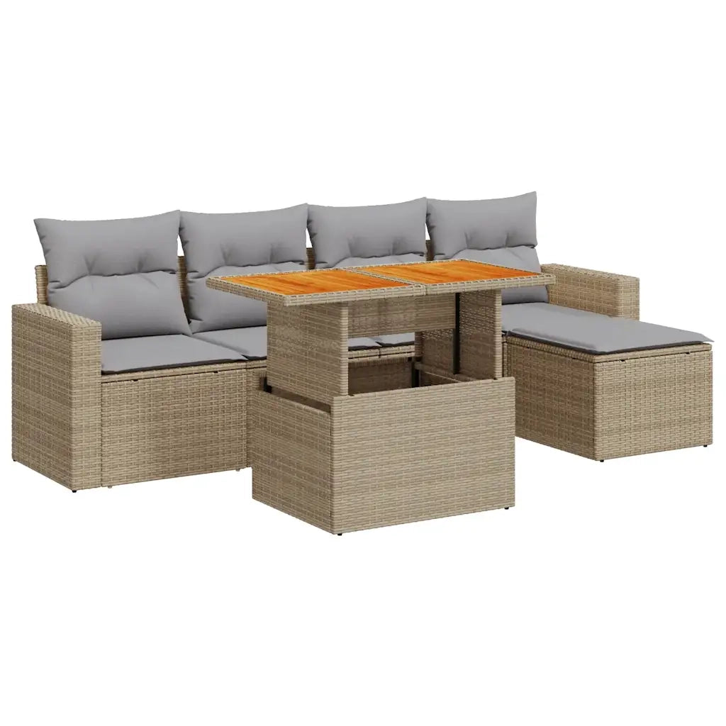 Set Divano da Giardino 6 pz con Cuscini Beige in Polyrattan 3327027